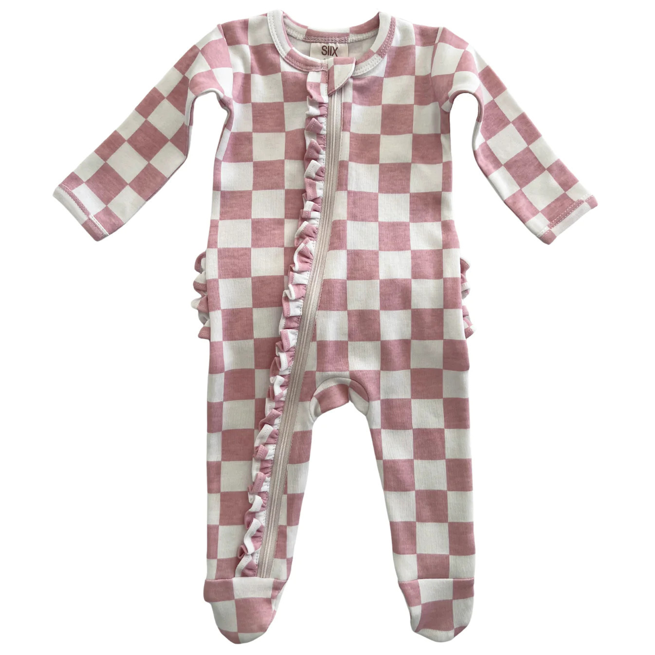 Strawberry Shortcake Checkerboard / Organic Frill Zip Footie | SpearmintLOVE