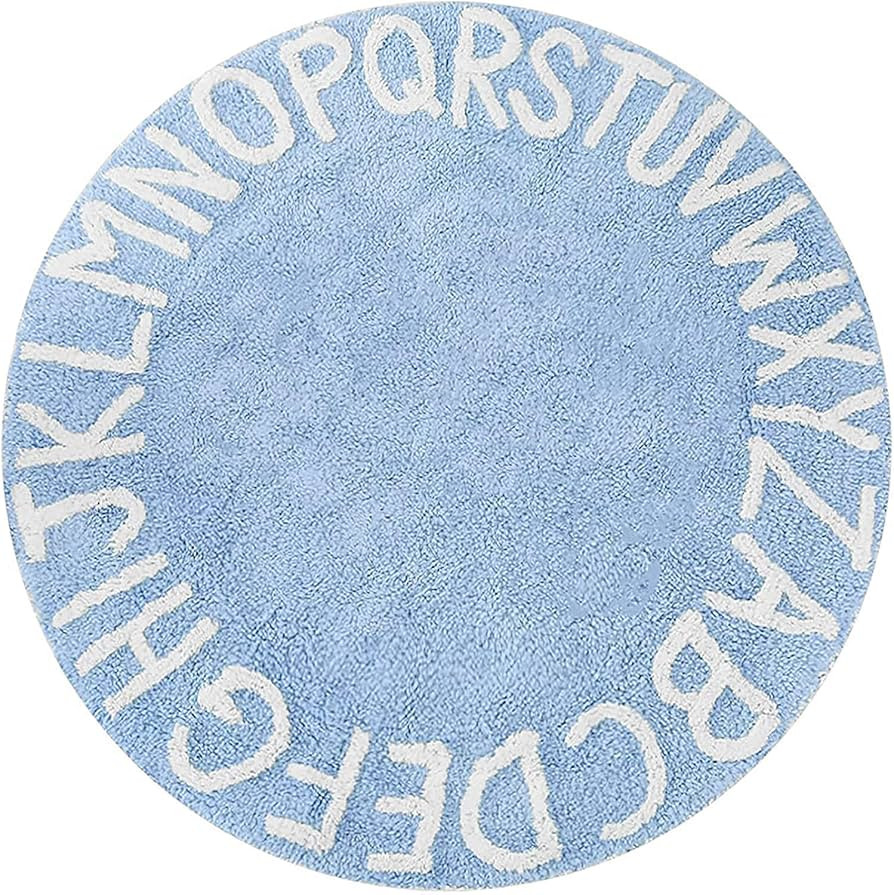 blue page ABC Rug for Kids Room Circle Nursery Rug for Baby Boy and Girl - Neutral Cotton Alphabe... | Amazon (US)