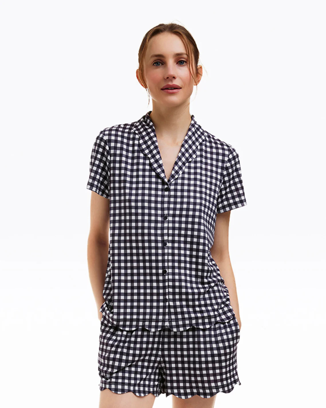 Scallop Sara Pajama Set in Navy Gingham | Draper James (US)