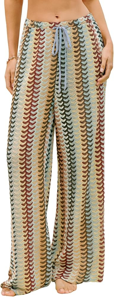 ZAFUL Womens Beach Cover Up Pants Sexy Crochet Drawstring Elastic Boho Swimsuit Cover Up Long Pan... | Amazon (US)