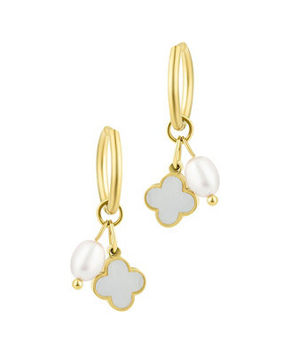 Tarnish Resistant Gold Freshwater Cultivated Pearl Clover Hoop Earrings | Macy's