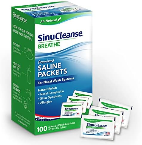 SinuCleanse Pre-Mixed Saline Packets for Nasal Wash Irrigation Systems, 100 Count-All-Natural, Ph... | Amazon (US)
