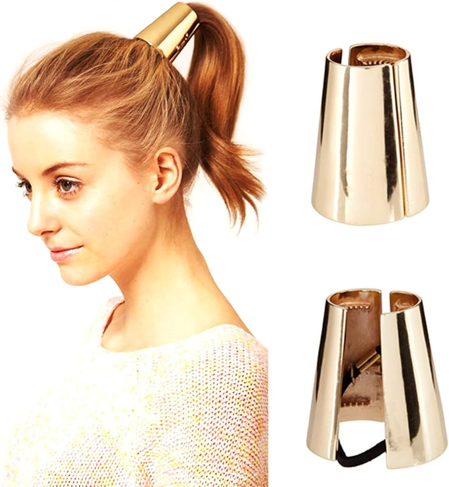 2 Pack Metal Ponytail Hair Ring for Long Hair Horsetail Buckle Simple Smooth Horn Rubber String E... | Amazon (US)