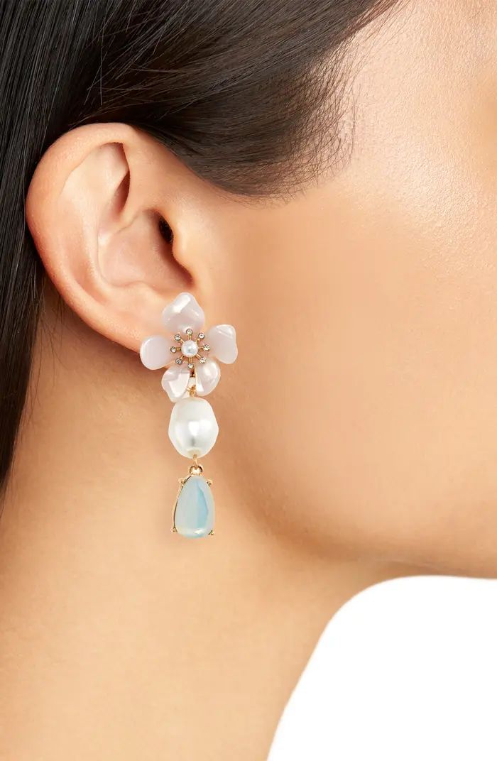 Flower Crystal & Imitation Pearl Drop Earrings | Nordstrom
