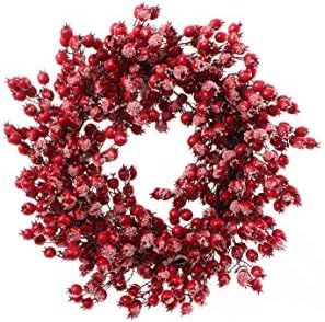 Amazon.com: Larksilk 22" Red Frosted Berry Wreath; 22-Inch Iced Hawthorn Twig Berries Holiday Dec... | Amazon (US)