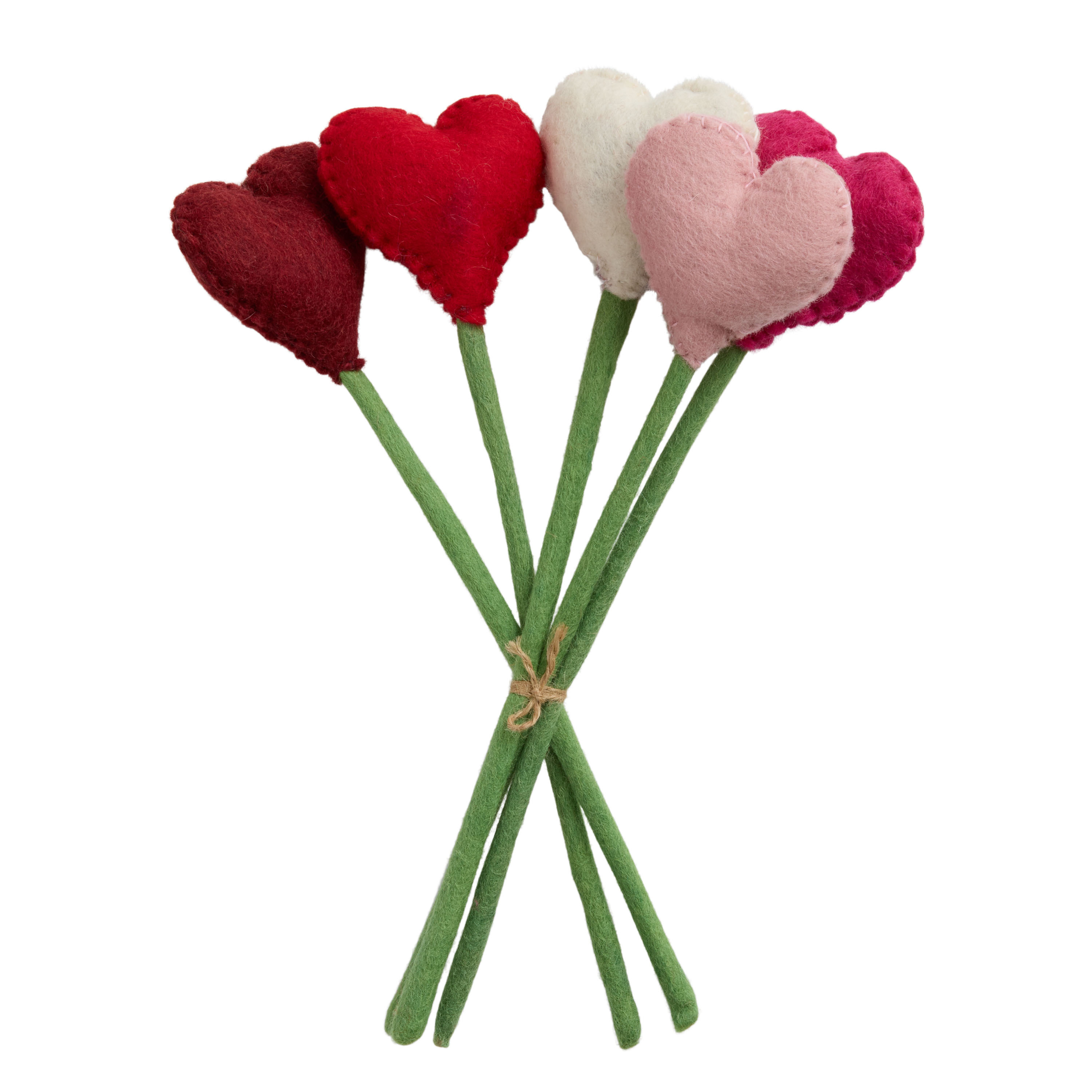 Multicolor Wool Stemmed Hearts Bouquet Decor 5 Piece | World Market
