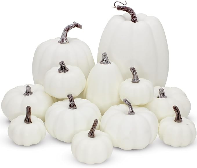 12 PCS Artificial White Pumpkins, Assorted Sizes Artificial Pumpkins Fall Autumn Decor Fake Faux ... | Amazon (US)