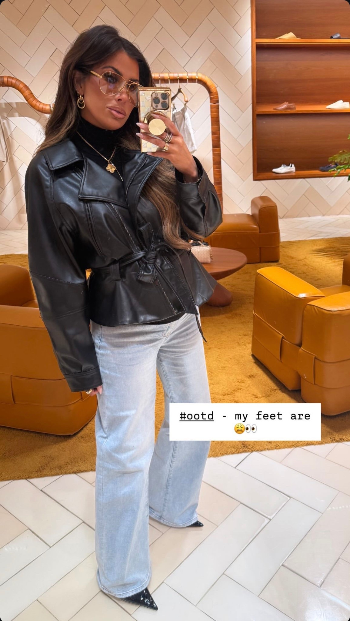 OOTD to go film a podcast! Wearing a size medium in black leather jacket, size medium in black turtleneck, size 27 in wide leg maternity jeans that look IDENTICAL to my Khaite jeans! 

Maternity, Zara finds, Zara fashion, Faux Leather Jacket, Khaite jeans, Wide leg jeans, Jeans, Winter outfit, Date Night Outfit, Emily Ann Gemma

#LTKootd #LTKBaby #LTKBump