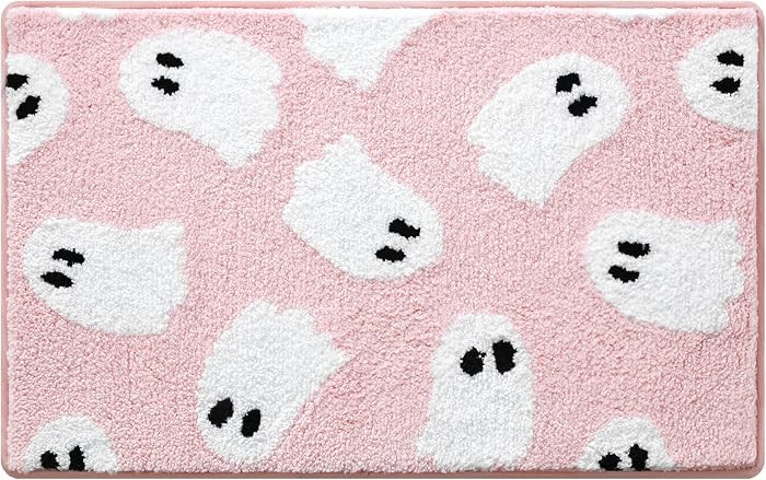 Ghost Bathroom Rug 16x24 Inch Pink, Halloween Bathroom Decor Rug | Amazon (US)