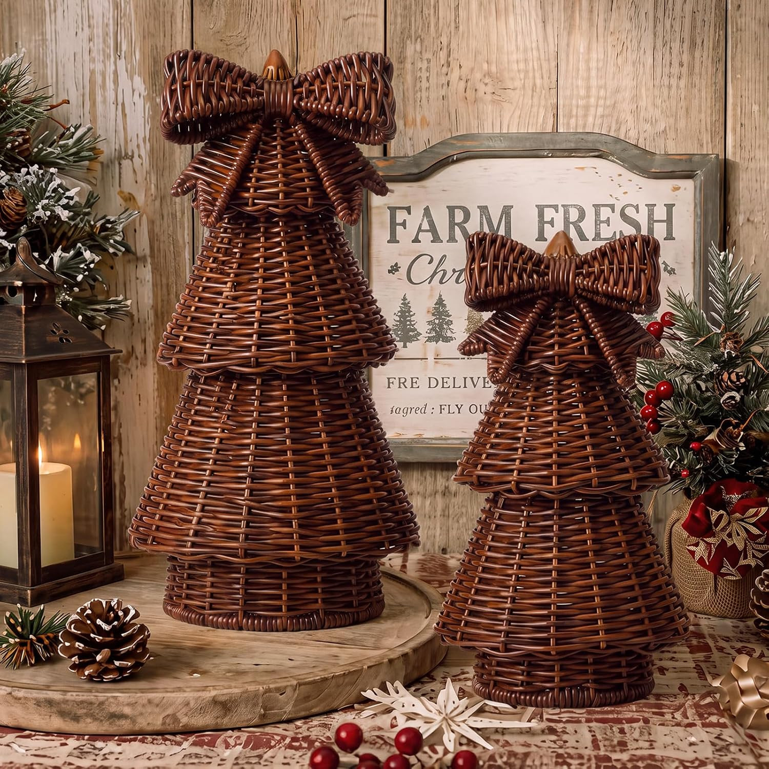 Bucherry 2 Pcs Rattan Christmas Tree Rustic Woven Xmas Decor, Dark Brown | Amazon (US)