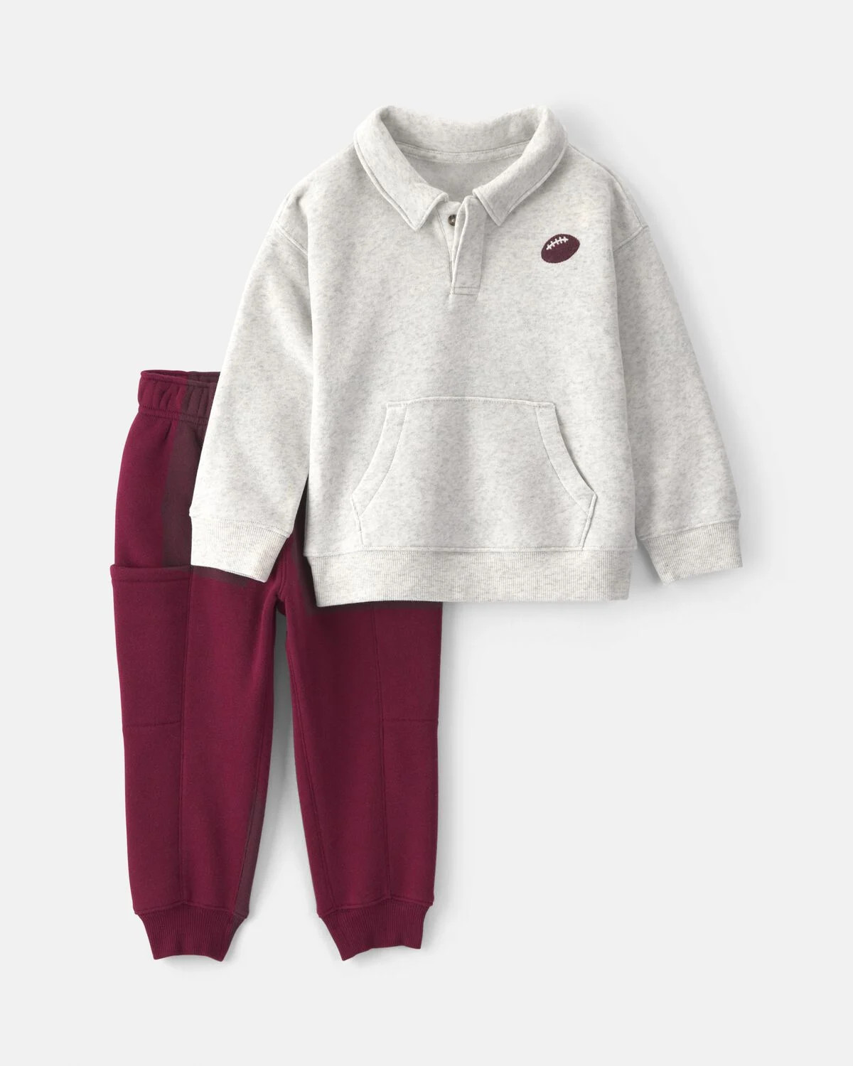Toddler Boy 2-Piece Football Fleece Henley Top & Pant Set - Grey/Burgundy | Carter's | Carter's Inc