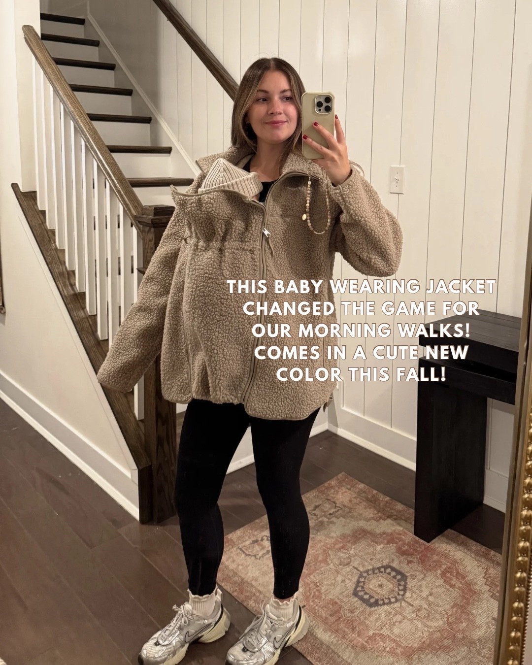 I’m wearing the medium! It’s a little roomy but I prefer the extra space with a baby under!!