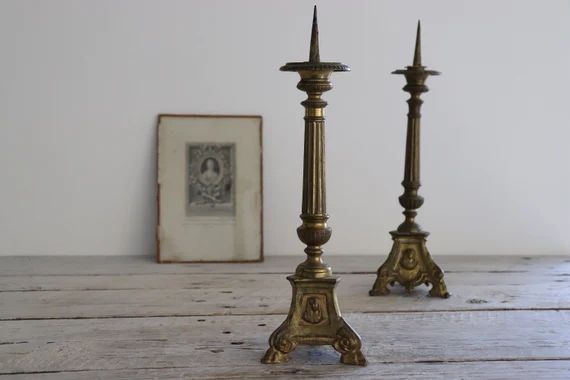 Antique French Brass Church Candlestick. | Etsy | Etsy (US)