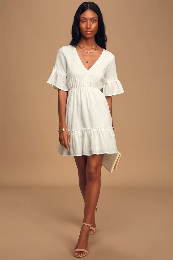 Sunshine Daydream White Short Sleeve Cutout Mini Dress | Lulus (US)