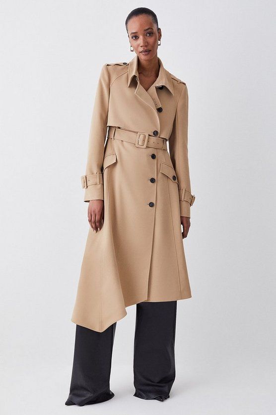 Tailored Asymmetric Hem Trench Coat | Karen Millen US