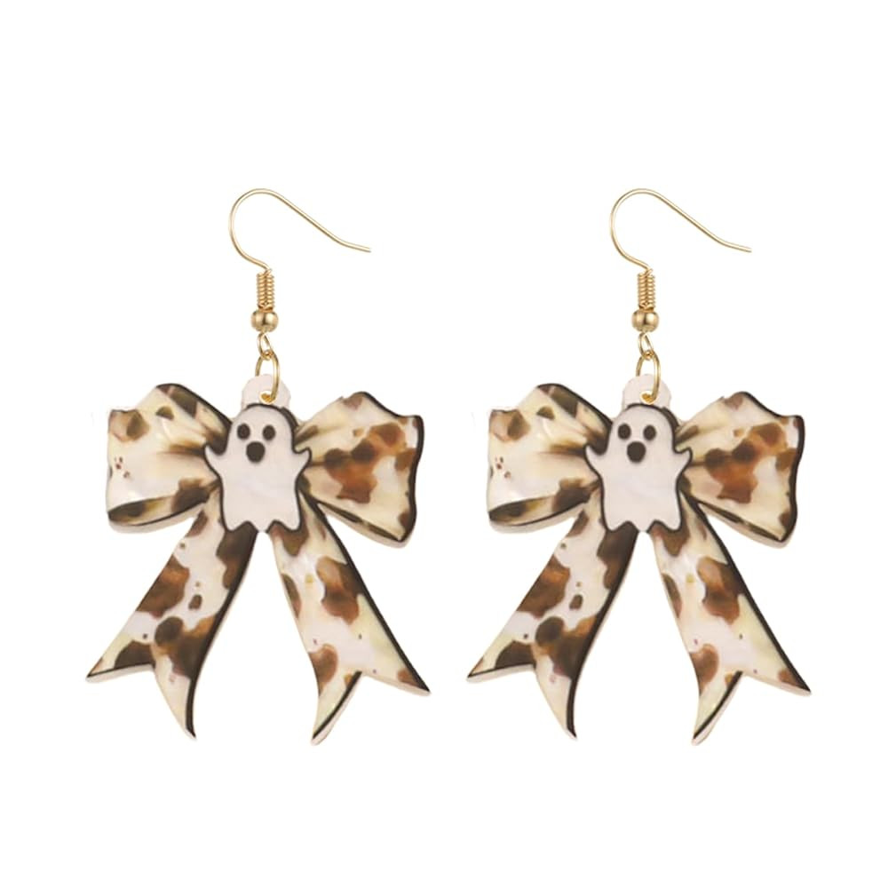 Halloween Ghost Earrings for Women Cute Ghost Bowknot Earrings Leopard Bow Ghosts Earring Spooky ... | Amazon (US)