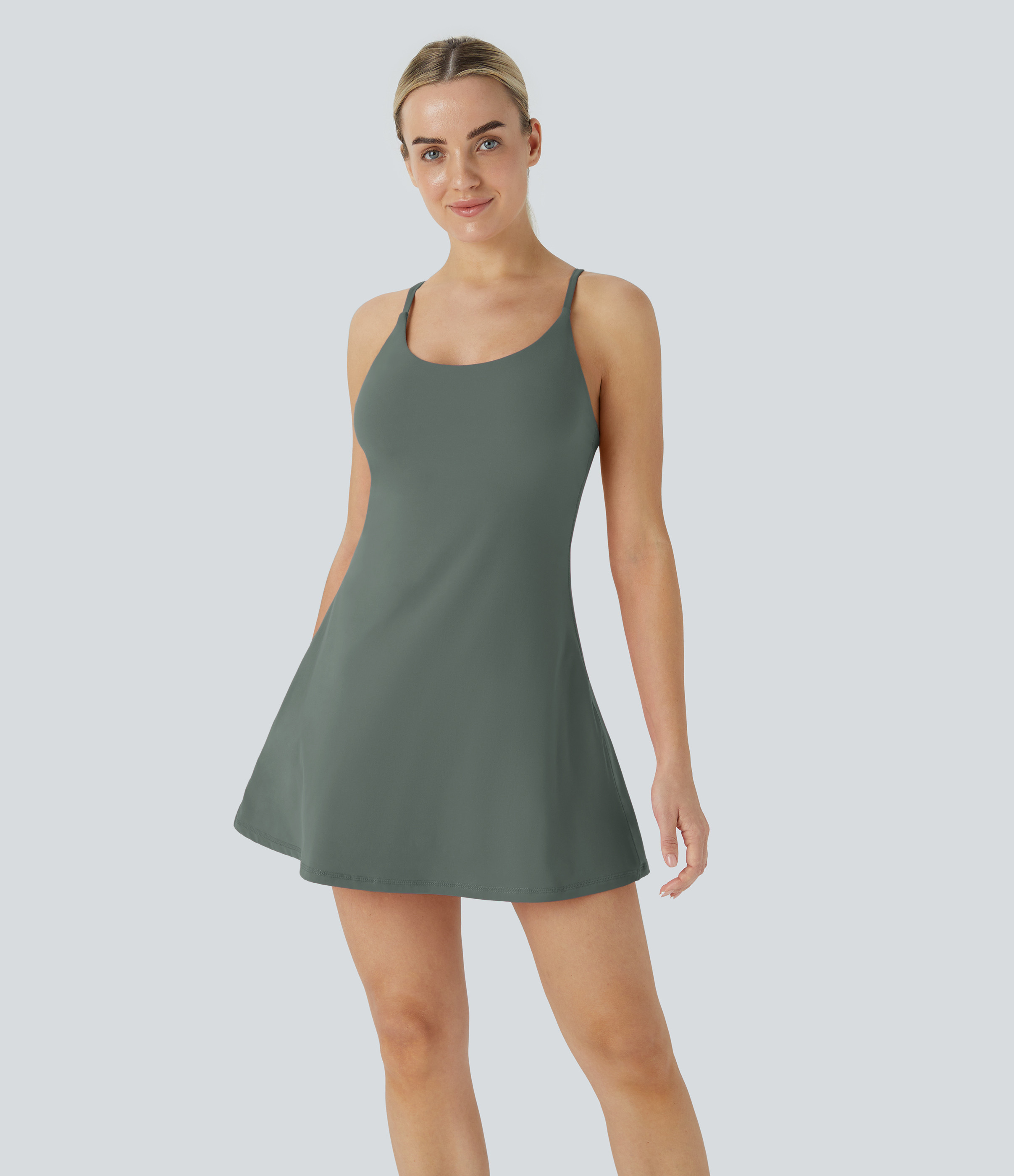 Halara Softlyzero™ Plush Backless Active Dress Workout Dress - Smoke Grey Green - XS | HALARA