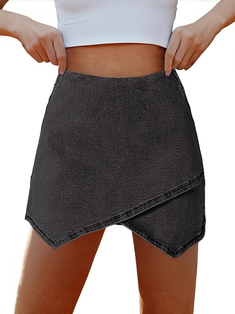 luvamia Jean Skorts for Woman High Waisted Pull On Stretchy Denim Wrap Skirt with Shorts Trendy A... | Amazon (US)