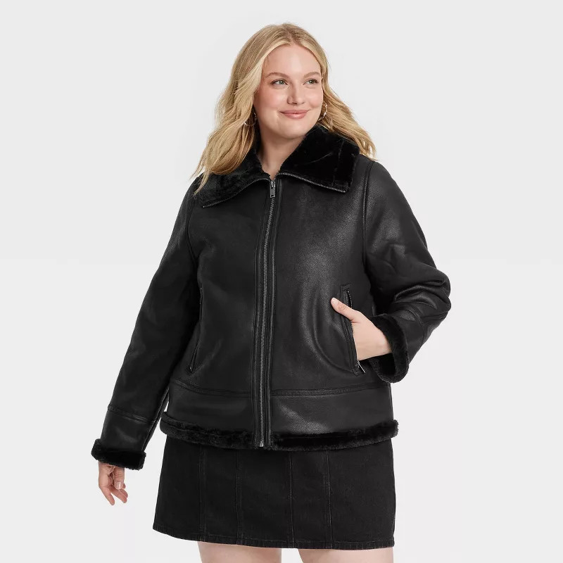 Women's Faux Shearling Jacket - Universal Thread™ Black | Target