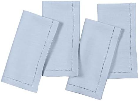 D'Moksha Homes Linen Cloth Napkins, 20 x 20 Inch Set of 4 Powder Blue, 100% Pure Linen Classic He... | Amazon (US)