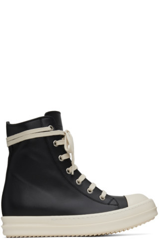 Black Leather High Sneakers | SSENSE