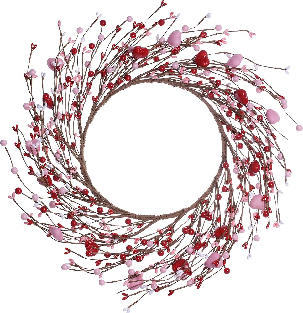 Valentine’s Day Wreath,15 Inches Valentine’s Day Wreaths for Front Door Pink Red Heart Berry ... | Amazon (US)