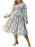Amegoya Women's Boho Flowy Long Sleeve Square Neck Floral Midi Dress Smocked Spring Fall Wedding ... | Amazon (US)