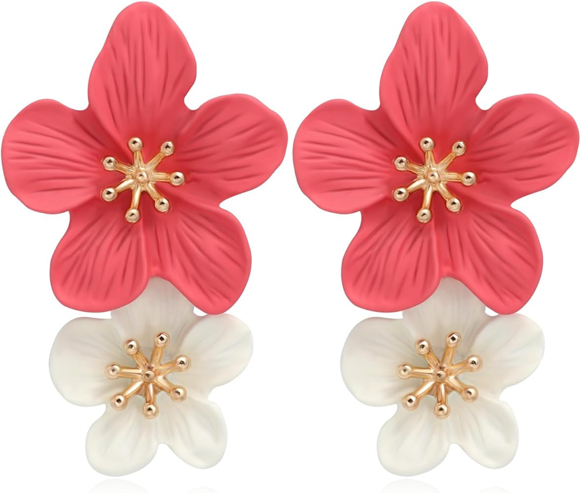 Elegant Flower Earrings for Women Girls Gold/Silver/White/Pink/Blue/Black/Green/Yellow/Orange/Red... | Amazon (US)