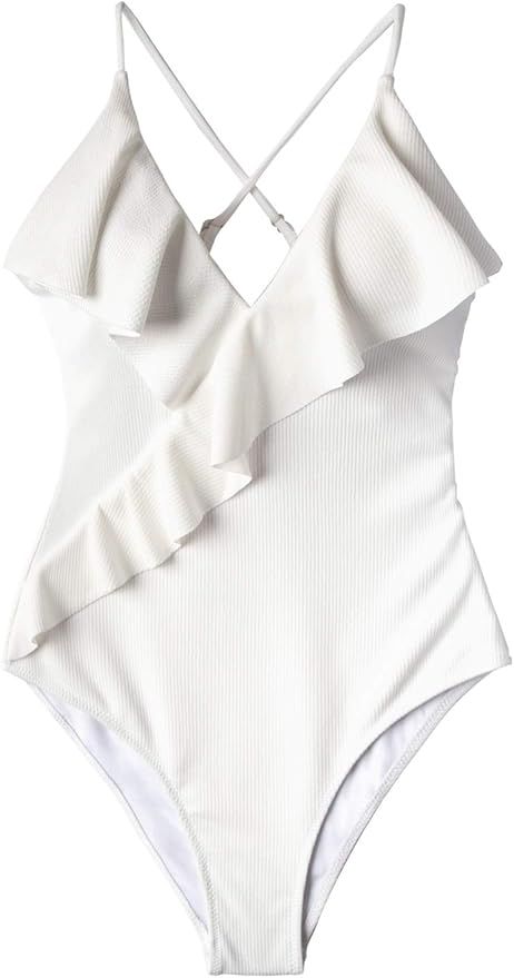 CUPSHE Women's One Piece Swimsuit Ruffle Wrap Textured Beach Swimwear Bathing Suits | Amazon (US)