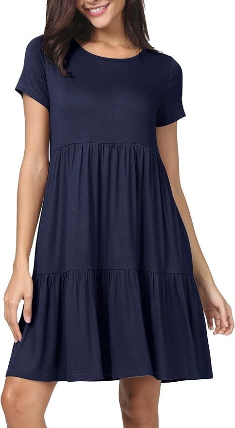 levaca Women Summer Short Sleeve Ruffle Loose Swing Casual Dress | Amazon (US)