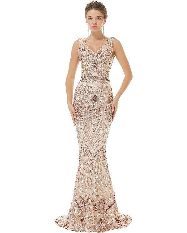 Engela Sequin Mermaid Dresses Gold/Royal Blue Trumpet Evening Dresses Party Prom Gowns | Amazon (US)