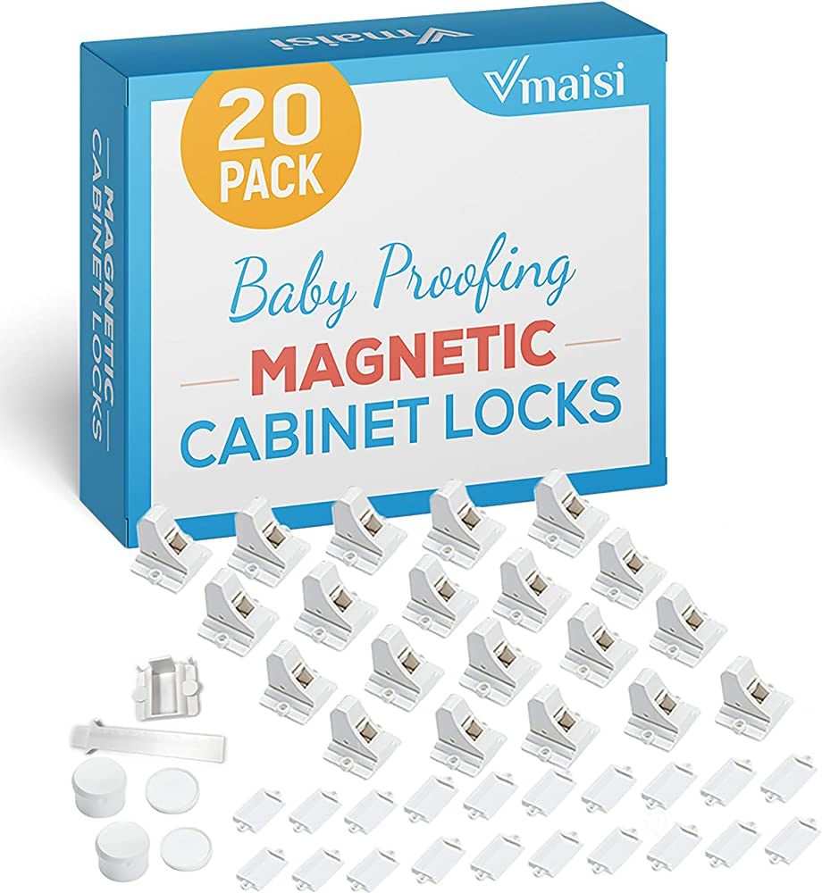 20 Pack Magnetic Cabinet Locks Baby Proofing - Vmaisi Children Proof Cupboard Drawers Latches - A... | Amazon (US)