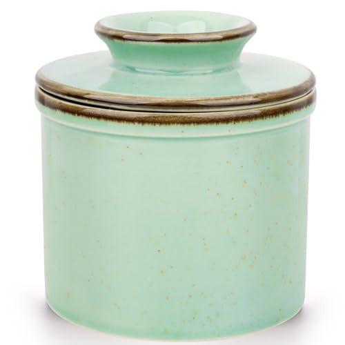 Jersinwei French Butter Dish, Butter Crock for Counter with Water Line, Ceramic Butter Keeper for Spreadable Butter - Chrismas Home Kitchen Decor - Reactive Glaze Collection - Green | Amazon (US)