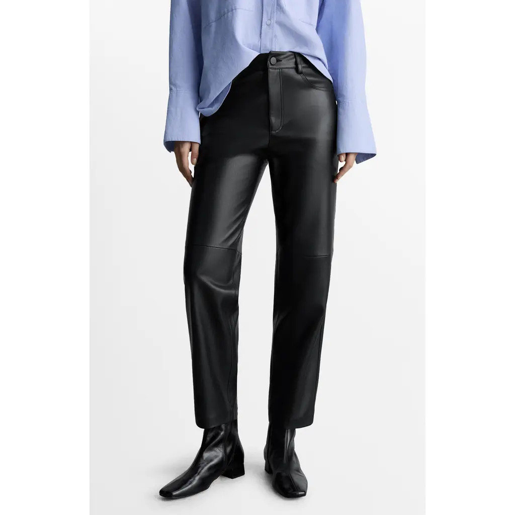 MANGO Faux Leather Straight Leg Pants in Black at Nordstrom Rack, Size 2 | Nordstrom Rack