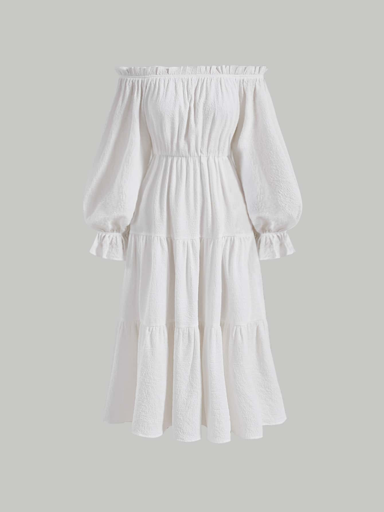 SHEIN MOD Solid Off Shoulder Flounce Sleeve Ruffle Hem Dress | SHEIN