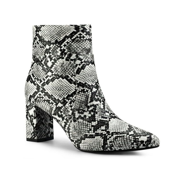 Allegra K Women's Pointed Toe Snake Print Chunky Heel Ankle Boots | Walmart (US)