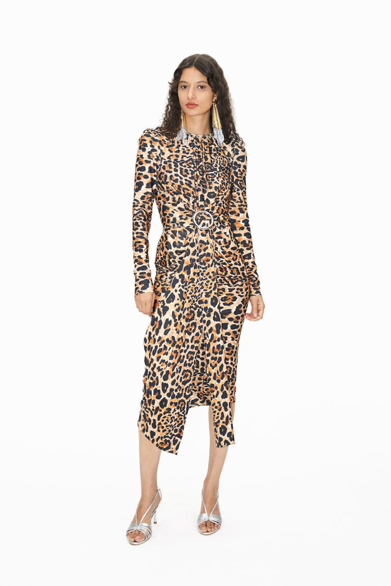 Leopard-print Buckle-detail Dress - Beige/leopard print - Ladies | H&M US | H&M (US + CA)