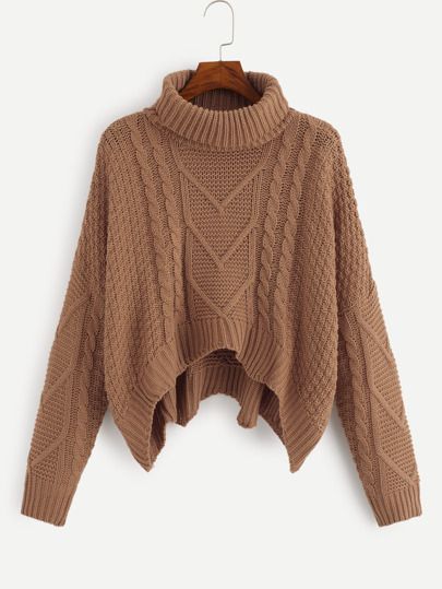 SHEIN Mixed Knit Asymmetrical Hem Sweater | SHEIN