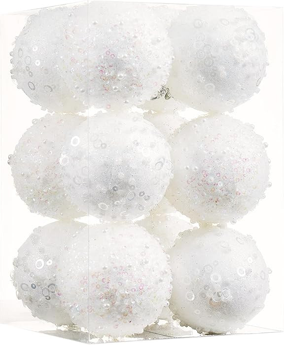 12CT Christmas Ball Ornaments, White Christmas Ball Decorations Shatterproof Plastic Hanging Pear... | Amazon (US)