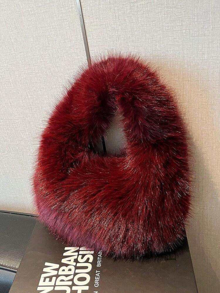 Burgundy fur handbag | SHEIN