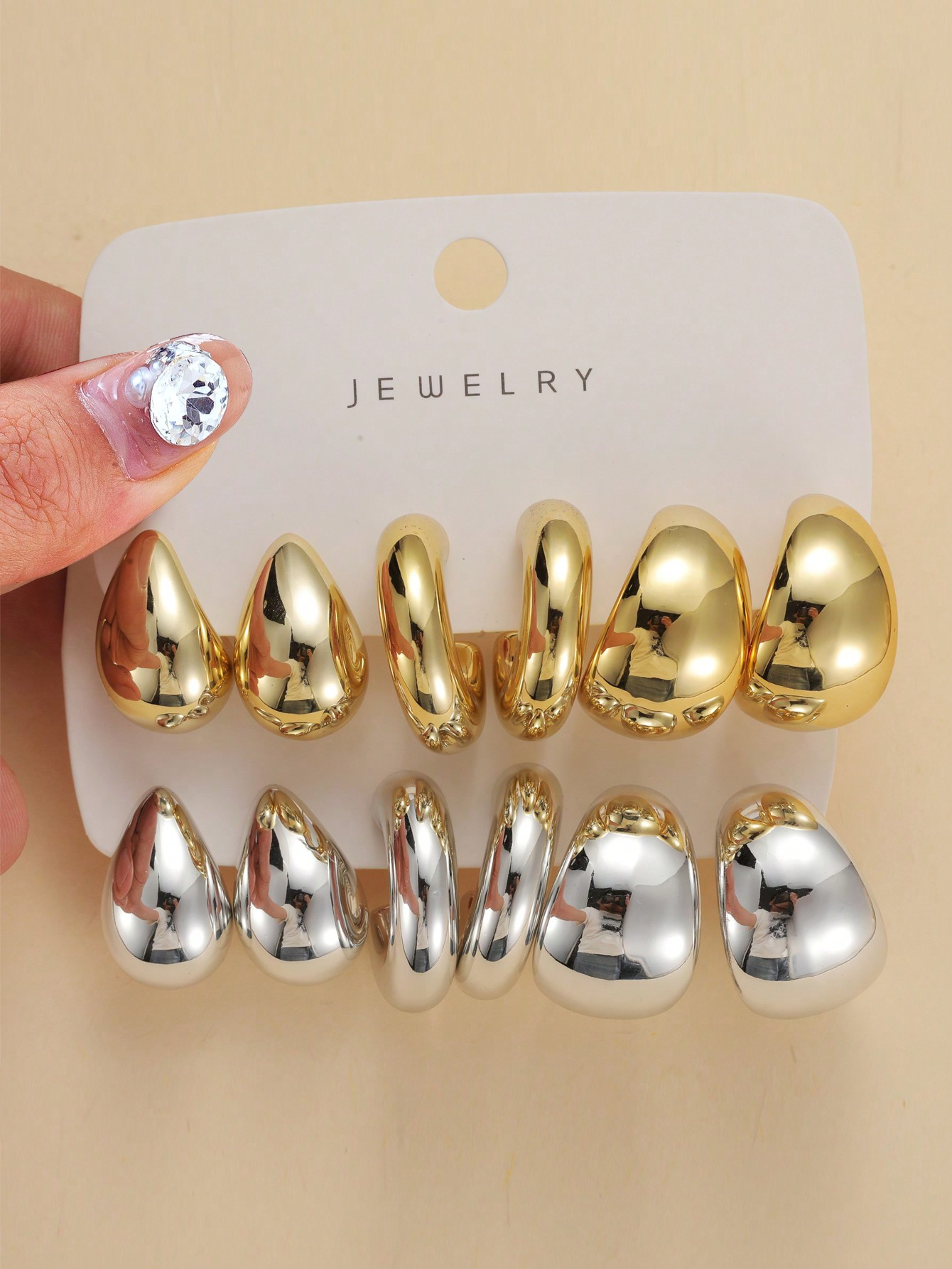 6pcs-12pcs/Set Large C-Shape Hoop Earrings With Teardrop Dangle Earrings For Women Daily Wear | SHEIN