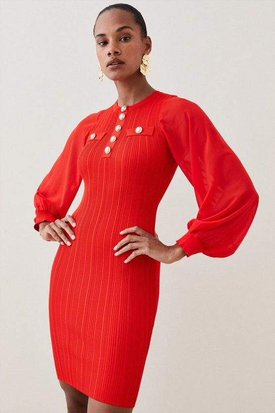 Military Trim Rib Knitted Mini Dress | Karen Millen US