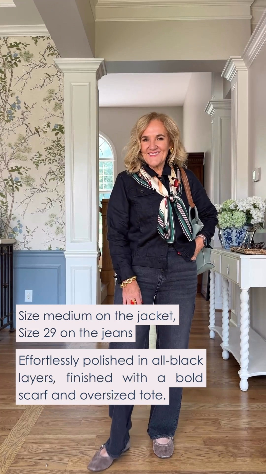 All-black layers get an instant update with a bold, colorful scarf. I love how the black jacket and dark gray jeans create a sleek foundation, while the oversized tote and patterned scarf add texture, color, and personality. It’s an easy, polished outfit that feels comfortable enough for everyday wear. Wearing a medium in the jacket and size 29 in the jeans.

💡 LTK MADE EASY
❤️ Heart = Support my posts!
🔖 Save = Get sale & restock alerts
📋 Lists = Keep favorites organized
📲 Share = Send lists and products to a friend. Hello, Christmas List!
💬 Comment = Ask me anything about what I'm wearing.:-)

#LTKootd #LTKOver40 #LTKSeasonal