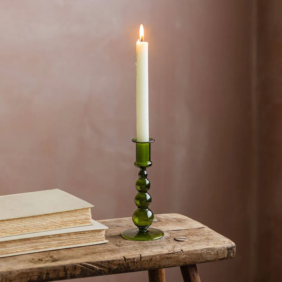 Green Clear Glass Candle Holder | Graham and Green