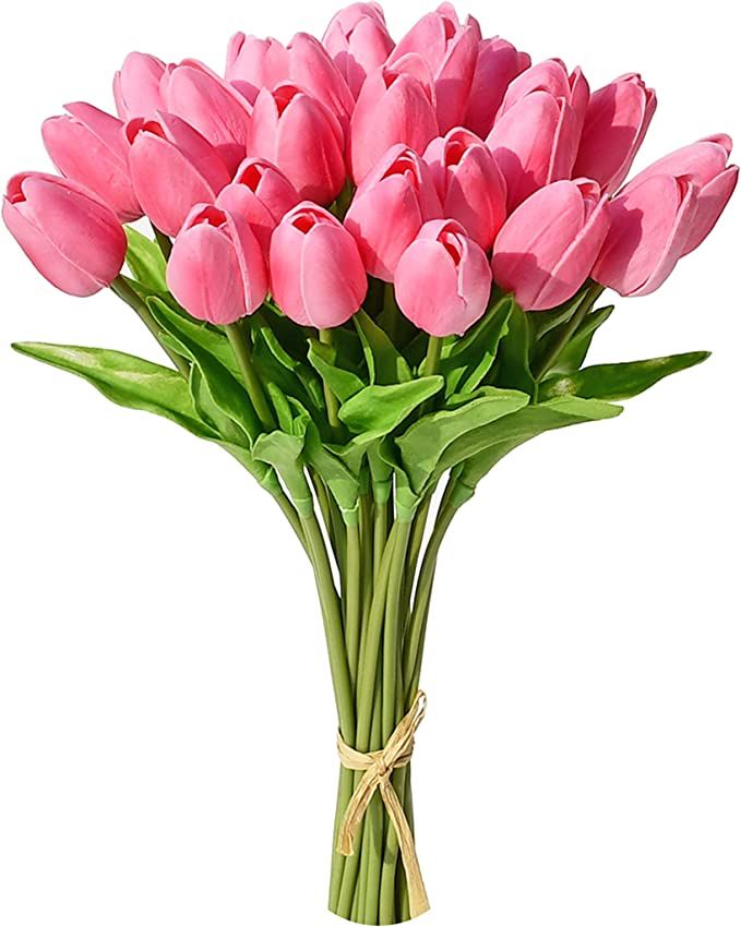 Mandy's 28pcs Pink Artificial Tulip Silk Fake Flowers 13.5" for Mother's Day Easter Valentine’s... | Amazon (US)