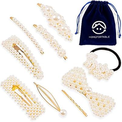 Pearl Hair Clips Accessories for Women - Set of 9 Cute Pieces Hair Clip Pins Bows Head Bands Barr... | Amazon (US)