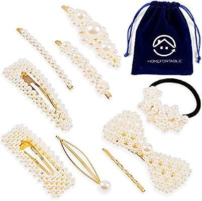 Pearl Hair Clips Accessories for Women - Set of 9 Cute Pieces Hair Clip Pins Bows Head Bands Barr... | Amazon (US)