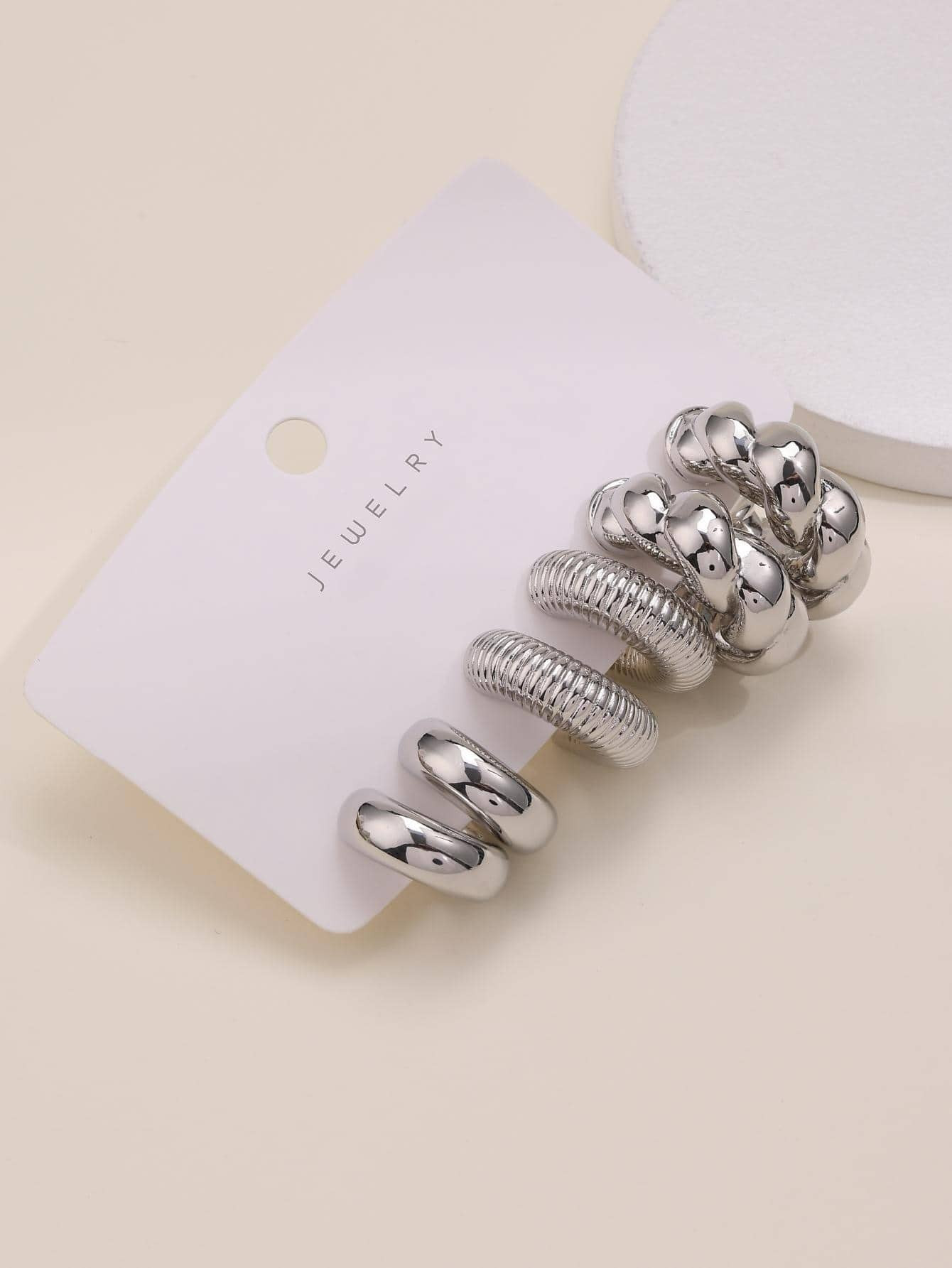 3pairs Simple Geometric C-shaped Silver-toned Women's Acrylic Earrings, Vintage Style, Daily Wear | SHEIN