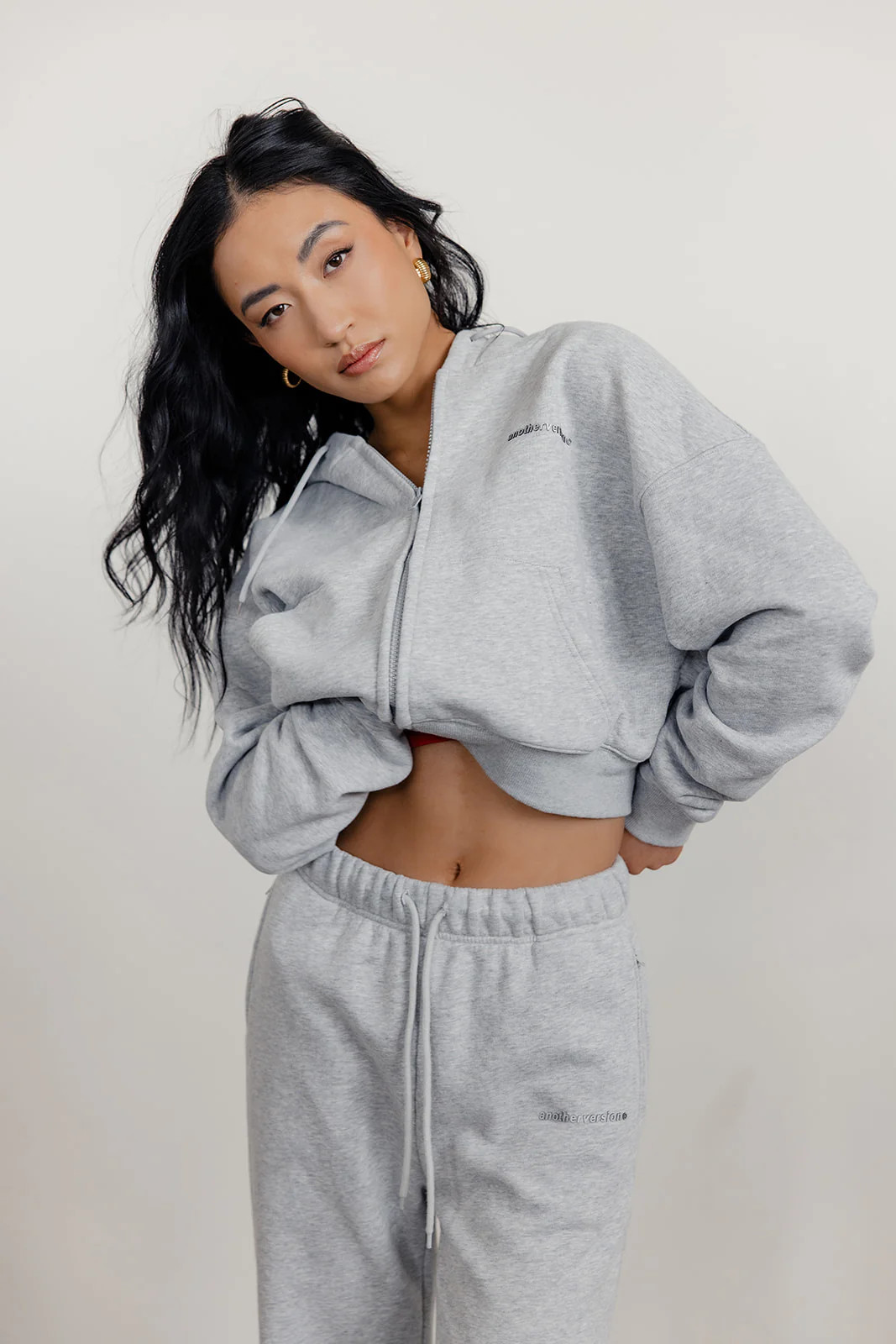 FLEECE FIT MINI FULL ZIP HOODIE - HEATHER GREY | Another Version