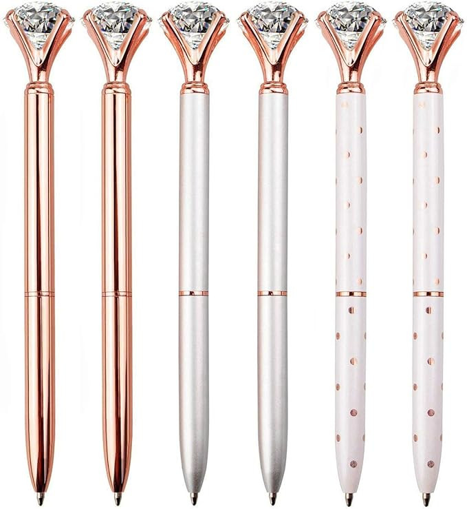 LONGKEY 6PCS Diamond Pens Large Crystal Diamond Ballpoint Pen Bling Metal Ballpoint Pen Office an... | Amazon (US)